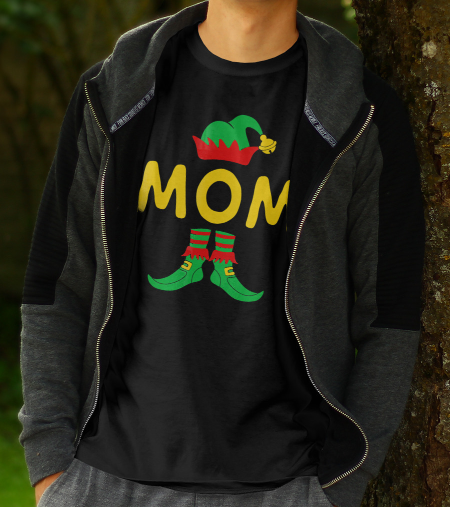 Mom Elf Funny Christmas Family Mat Festive Green And Red T-Shirt