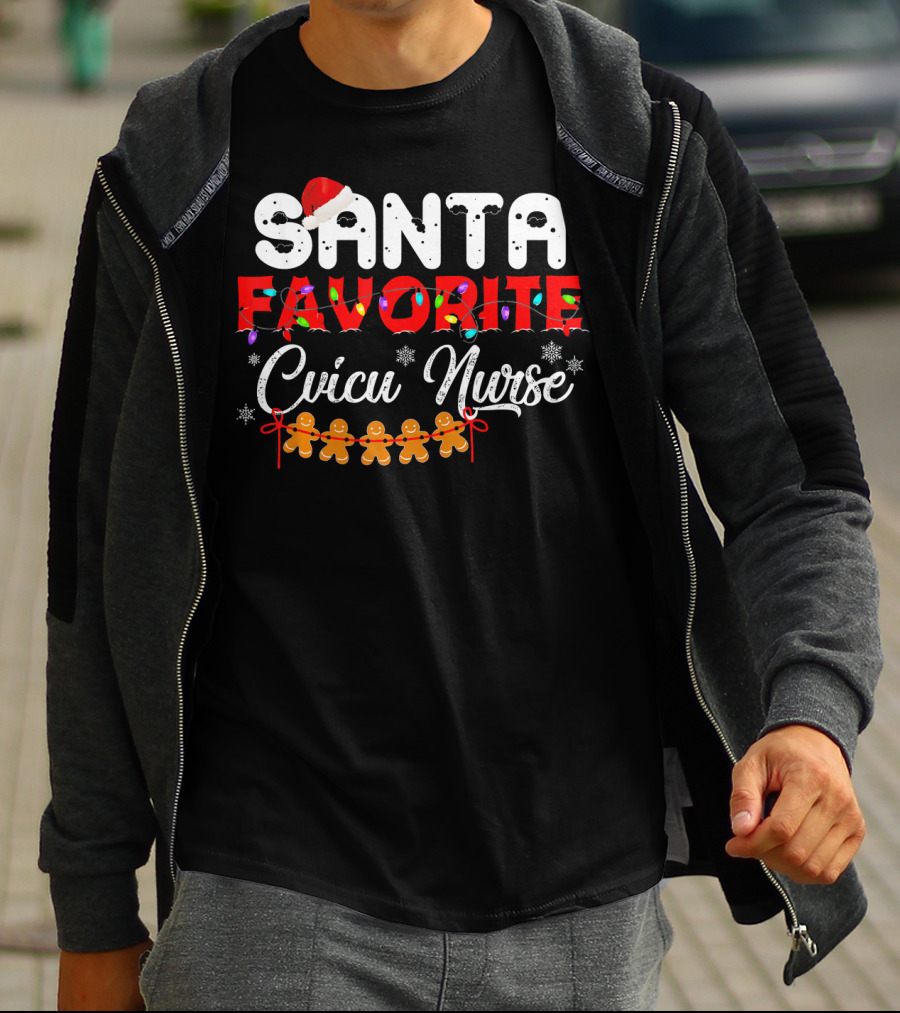 Santa's Favorite CVICU Nurse Christmas Gingerbread T-Shirt