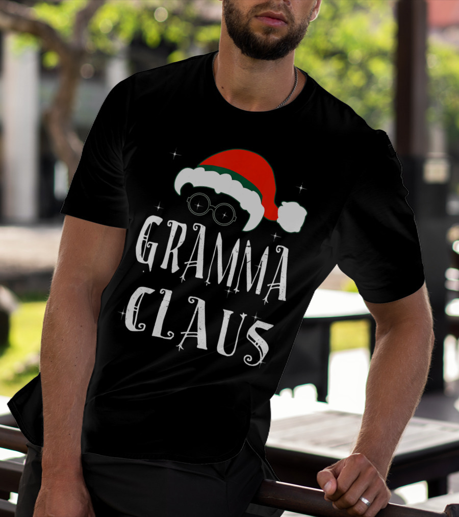 Gramma Claus Matching Family Group Christmas Holiday Santa Hat Glasses T-Shirt