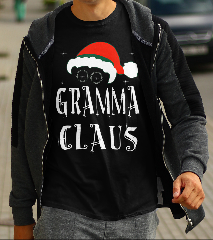 Gramma Claus Matching Family Group Christmas Holiday Santa Hat Glasses T-Shirt