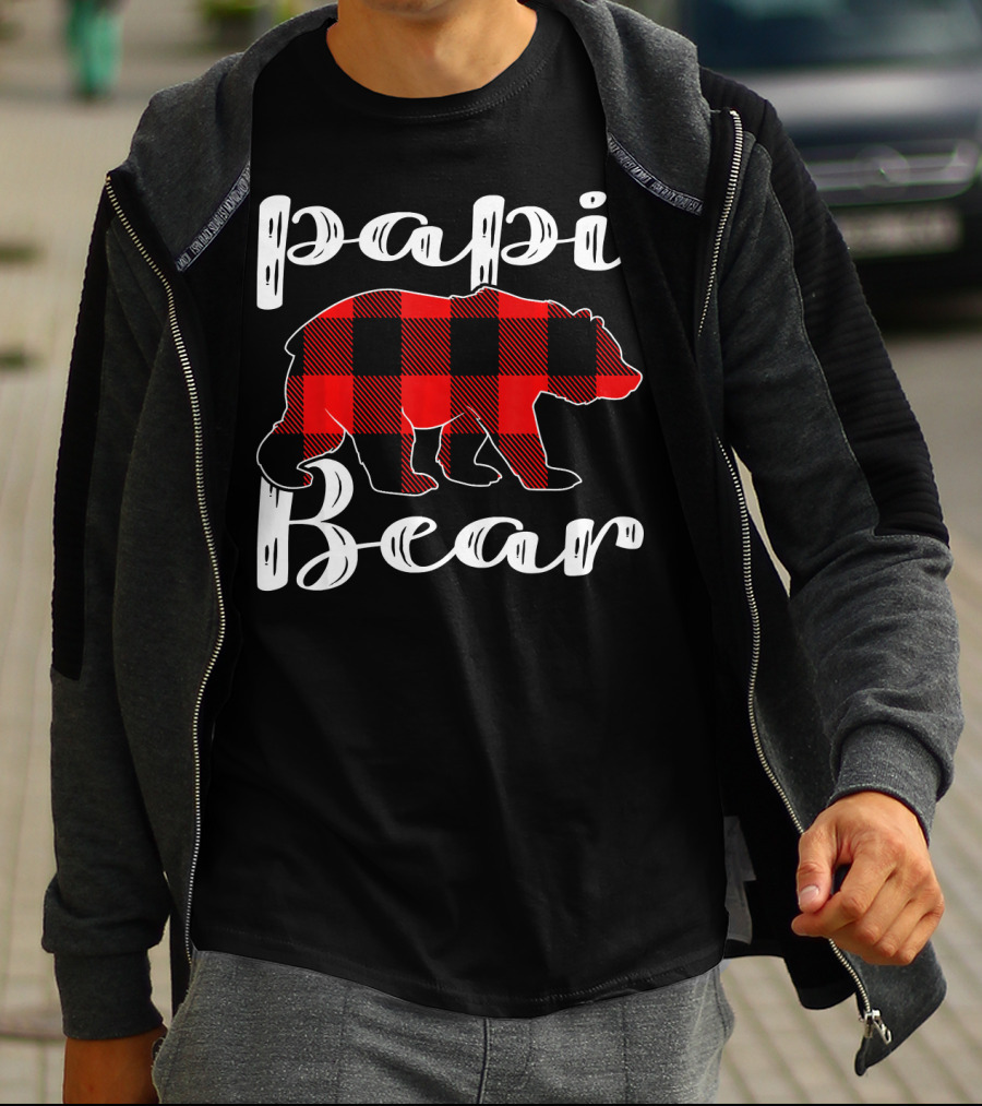 Papi Bear Plaid Christmas Matchin Buffalo Check T-Shirt