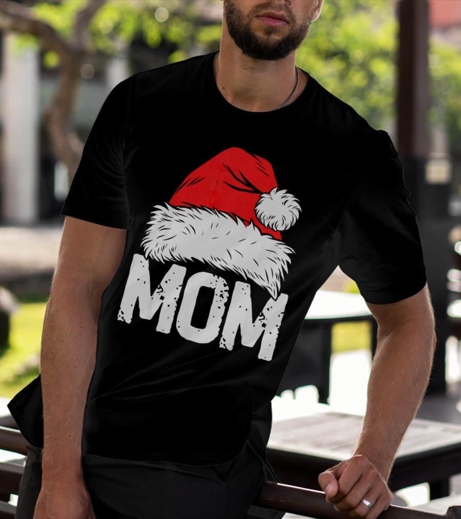 Mom Christmas Santa Hat Family Match T-Shirt