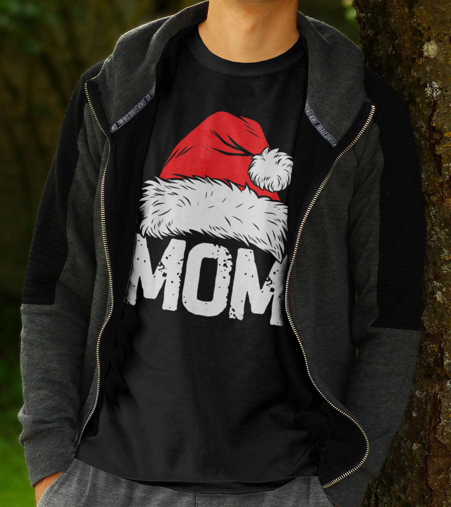 Mom Christmas Santa Hat Family Match T-Shirt
