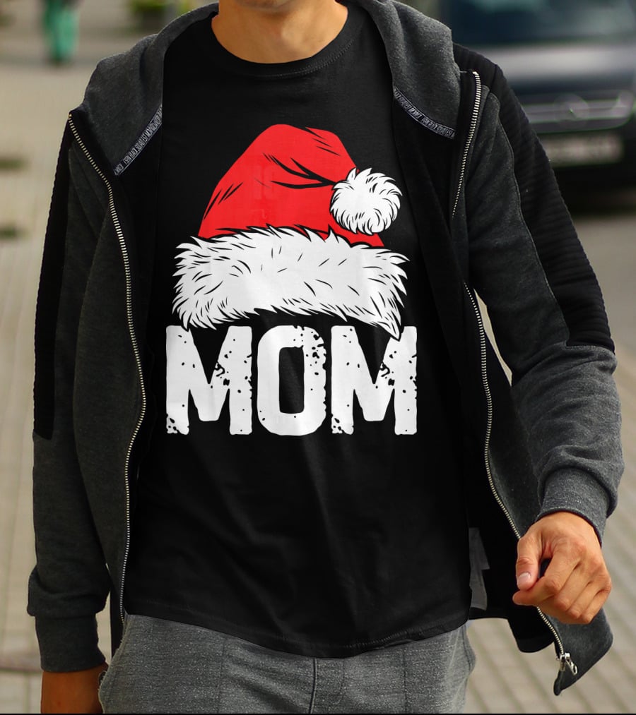 Mom Christmas Santa Hat Family Match T-Shirt