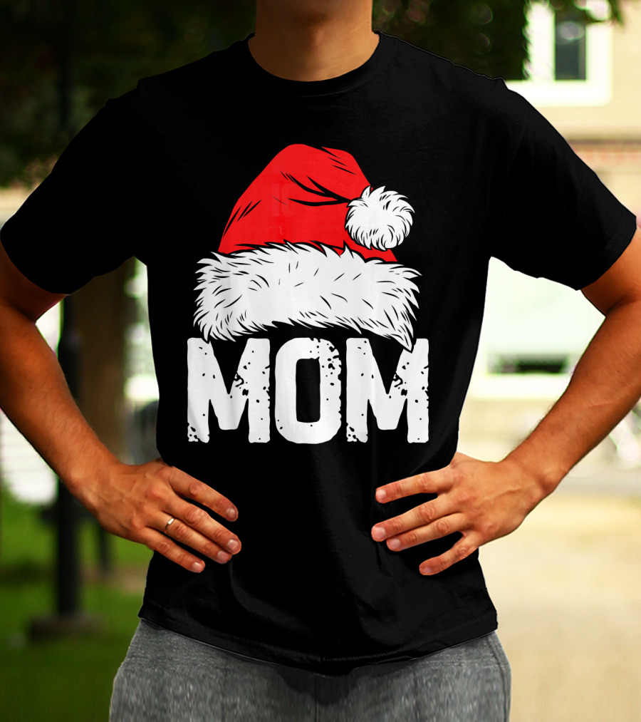 Mom Christmas Santa Hat Family Match T-Shirt