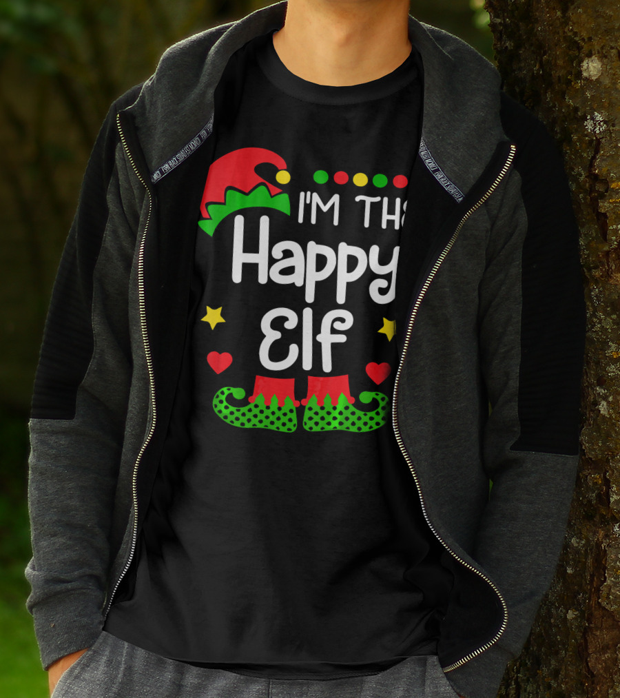 I'm The Happy Elf Christmas Hat Stars Hearts Dots T-Shirt