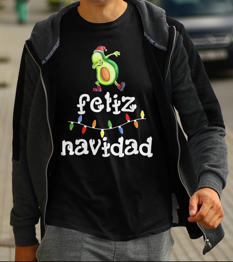 Feliz Navidad Avocado Dabbing With Christmas Lights T-Shirt