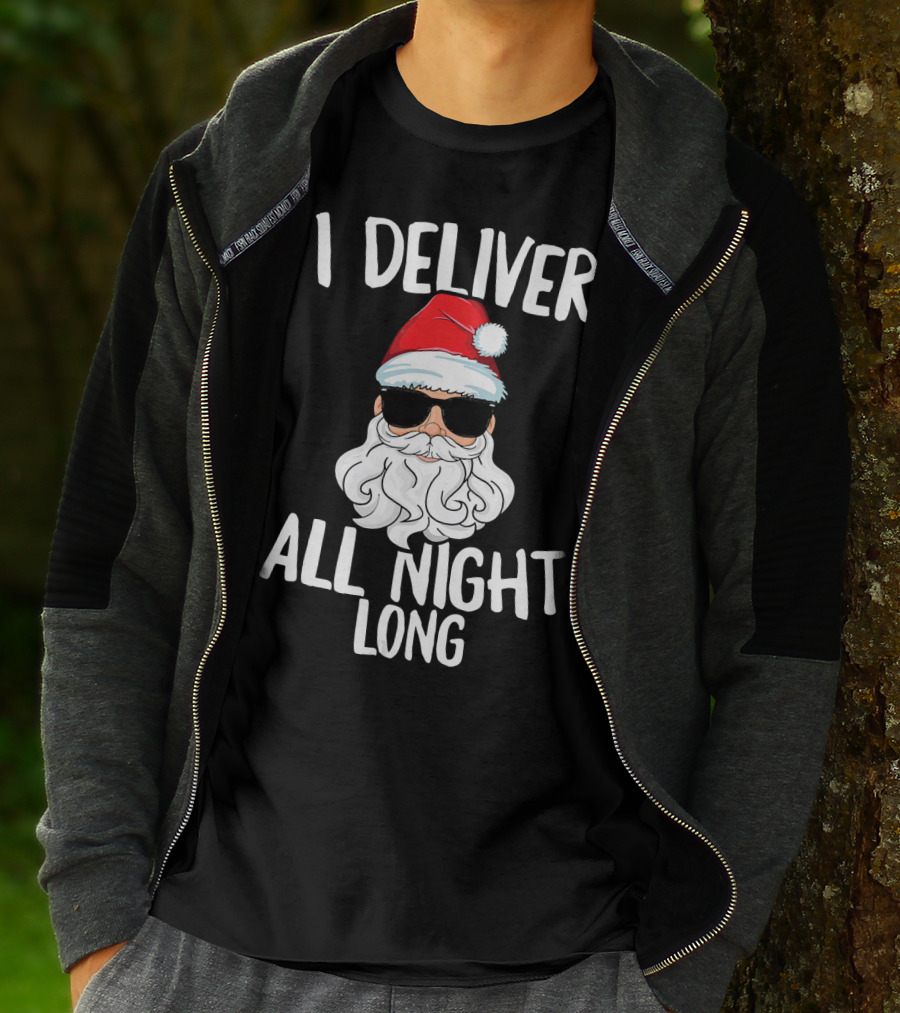I Deliver All Night Long Santa Claus Sunglasses Christmas T-Shirt