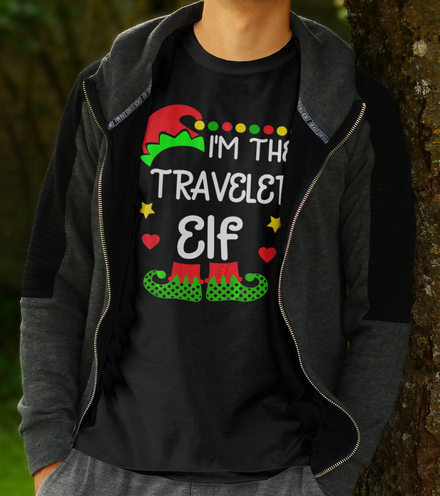 I'm The Traveler Elf Elf Hat Boots Holiday Hearts Stars T-Shirt