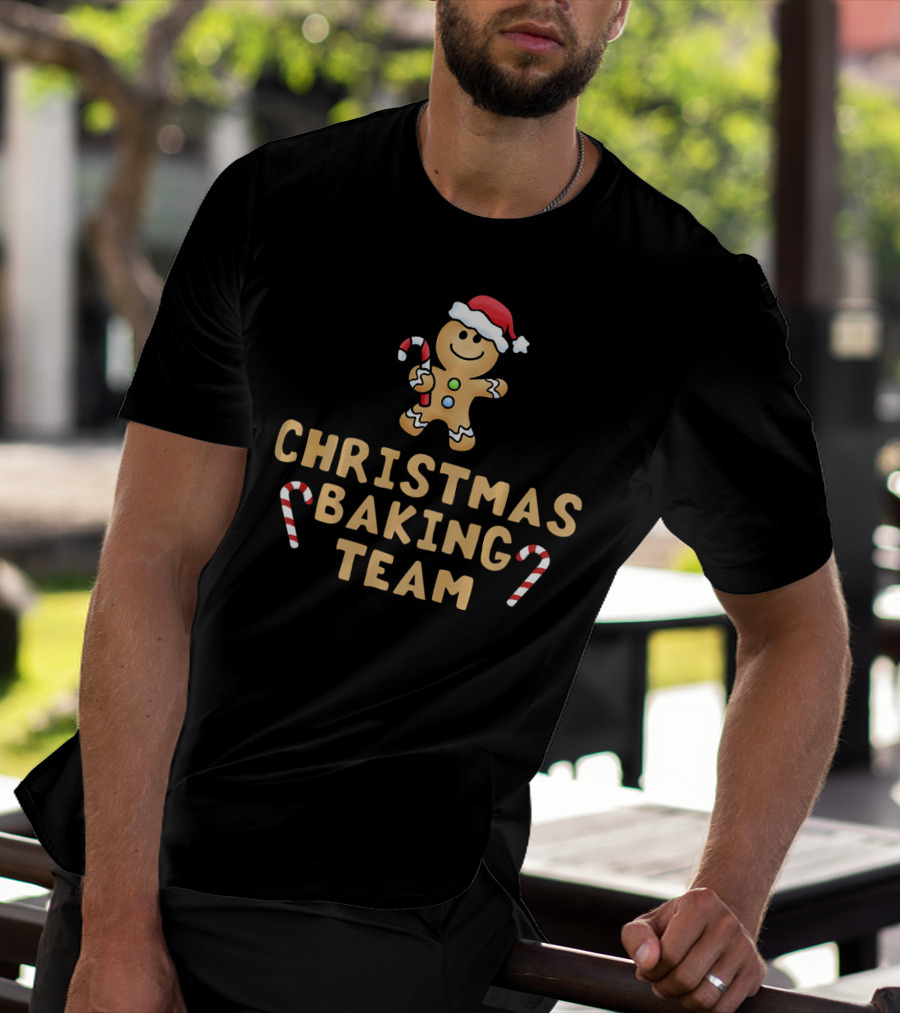 Christmas Baking Team Gingerbread Man Candy Canes And Santa Hat T-Shirt