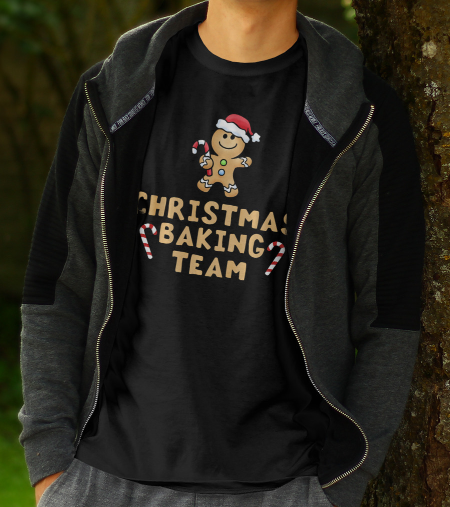 Christmas Baking Team Gingerbread Man Candy Canes And Santa Hat T-Shirt