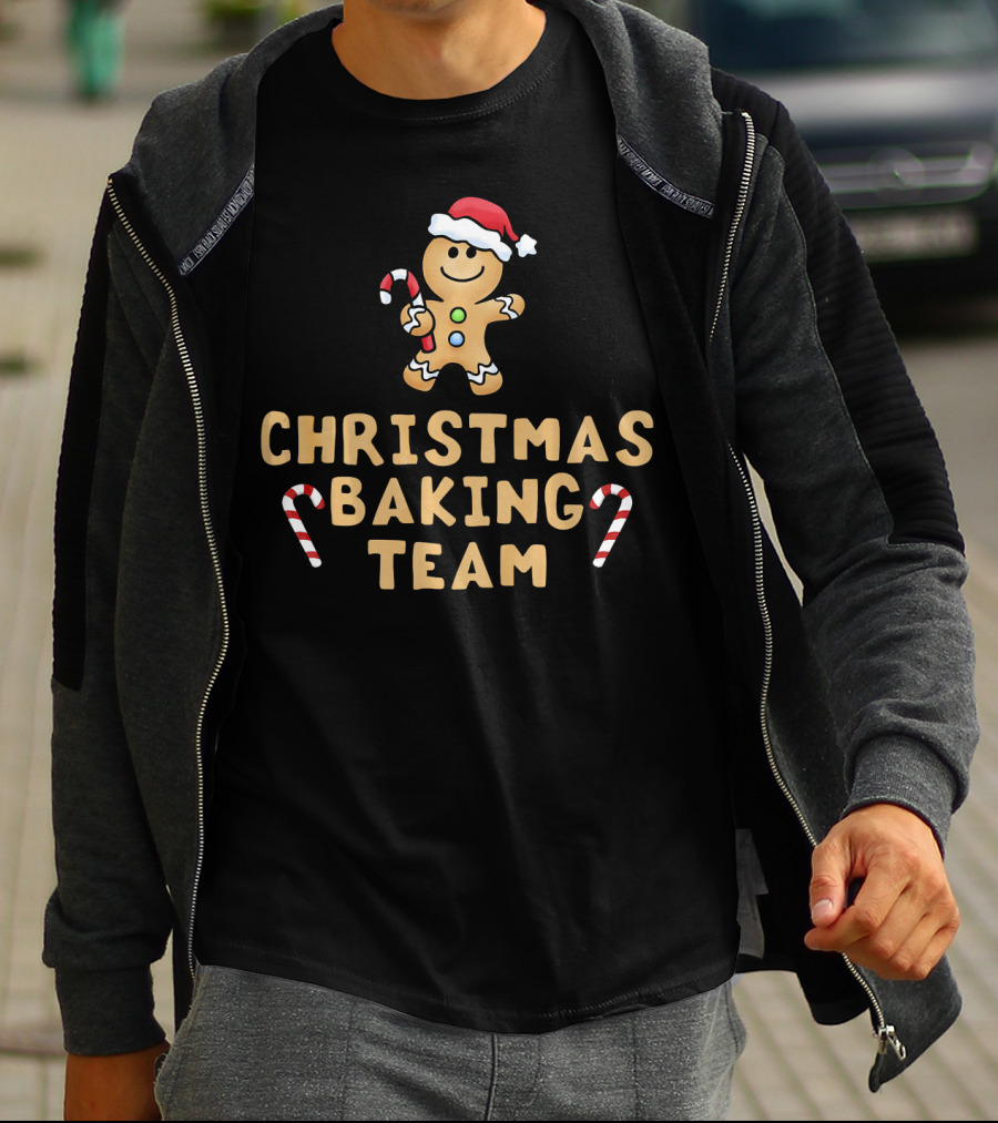 Christmas Baking Team Gingerbread Man Candy Canes And Santa Hat T-Shirt