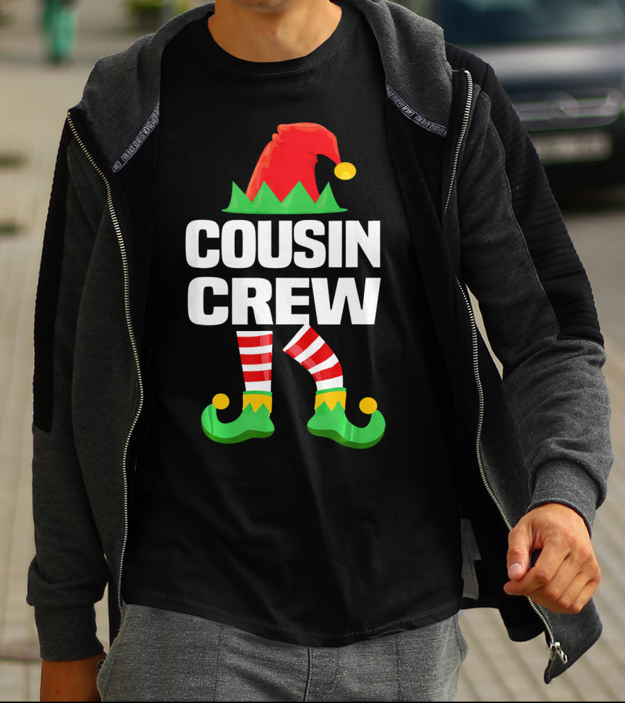 Cousin Crew Elf Hat Striped Legs Christmas T-Shirt