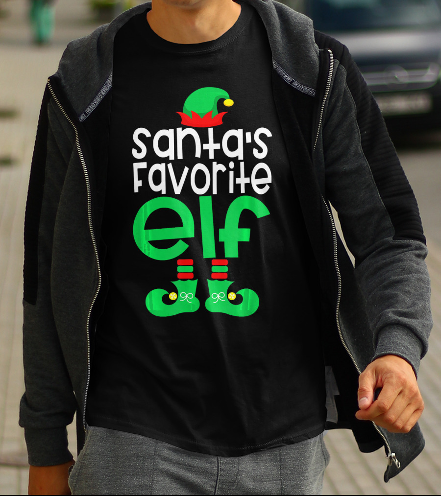 Santa's Favorite Elf Festive Outfit With Hat And Shoes T-Shirt