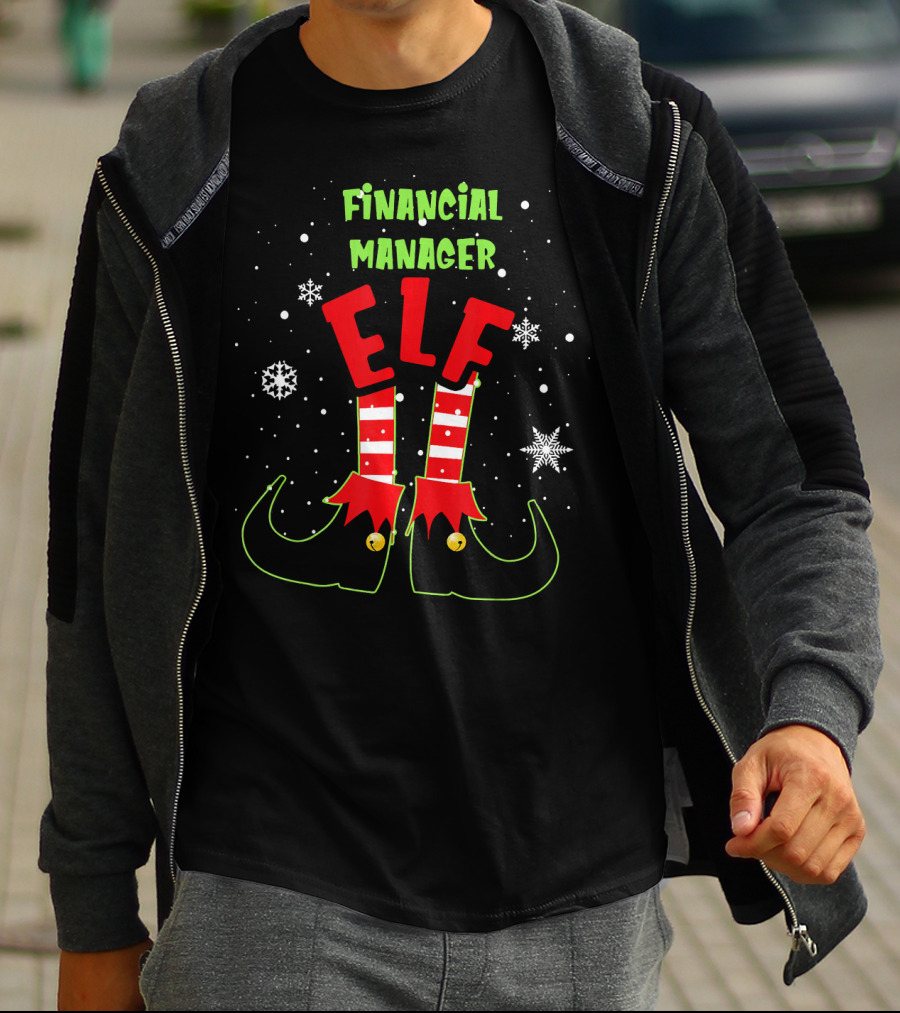 Financial Manager Elf Christmas Snowflake Striped Socks T-Shirt