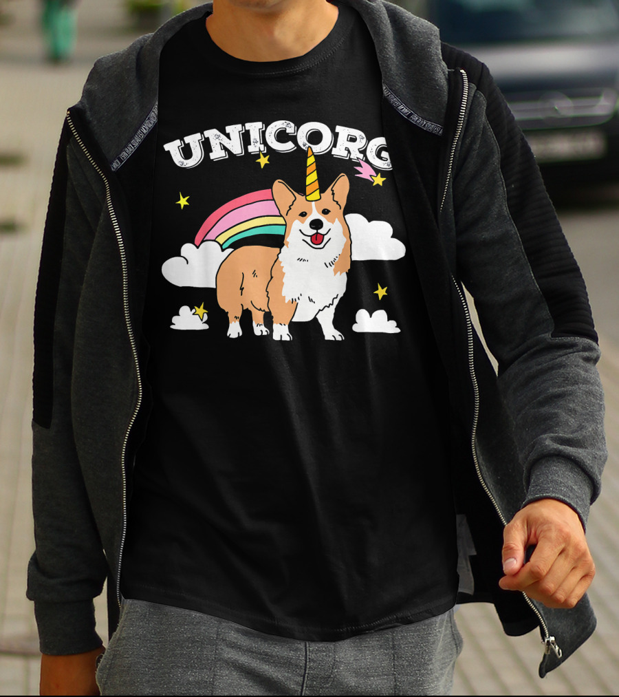 Unicorg Rainbow Unicorn Corgi With Stars And Clouds Birthday T-Shirt