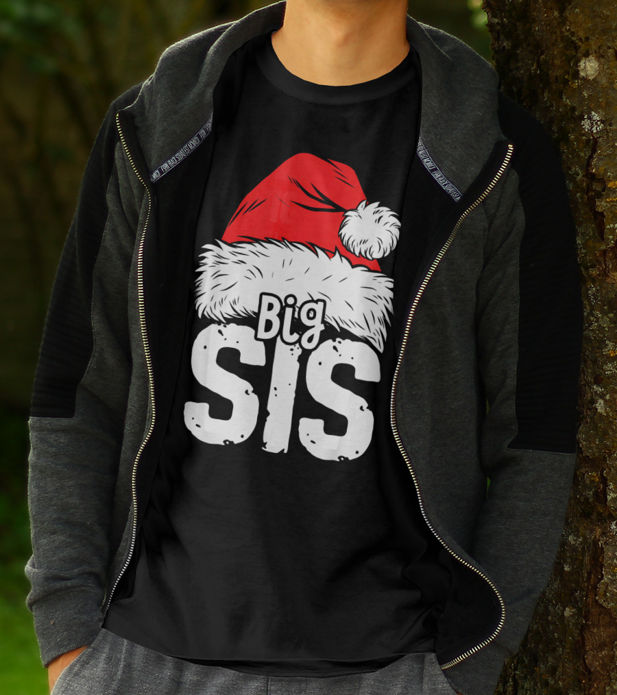 Big Sis Christmas Santa Hat Family T-Shirt