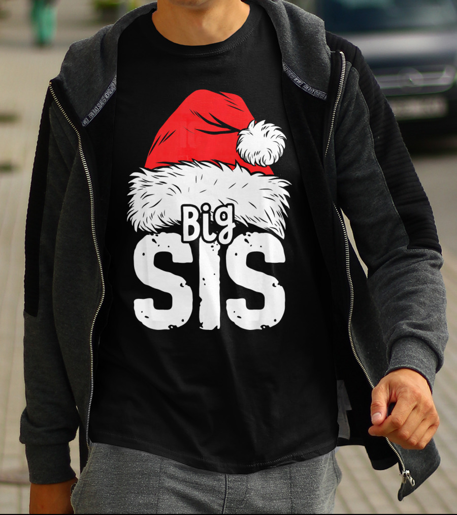 Big Sis Christmas Santa Hat Family T-Shirt
