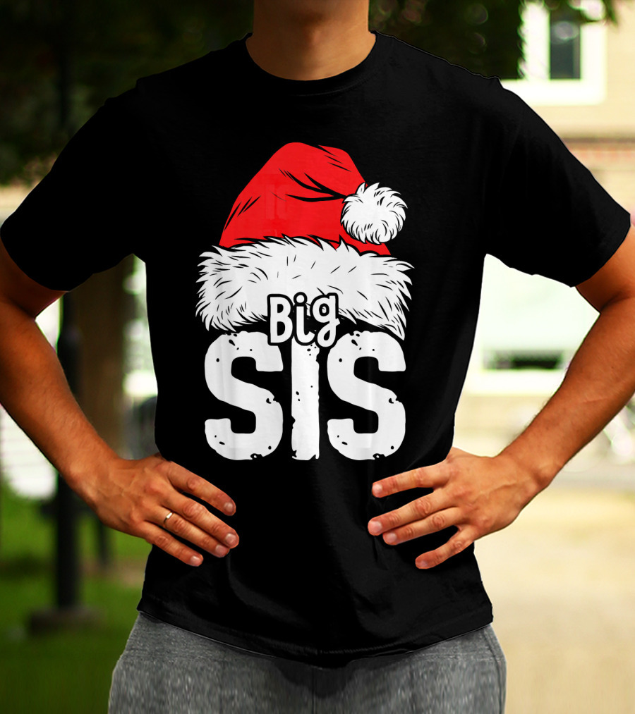 Big Sis Christmas Santa Hat Family T-Shirt