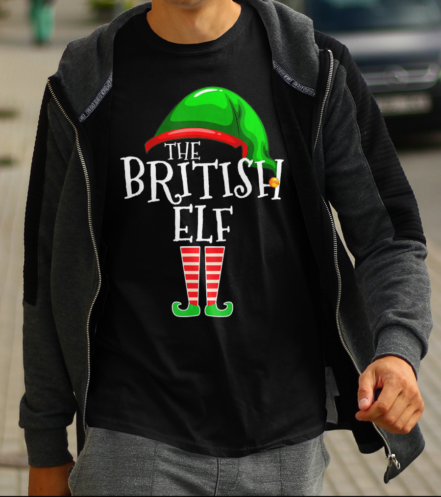 The British Elf Green Hat Red Striped Socks Family Matching Group T-Shirt
