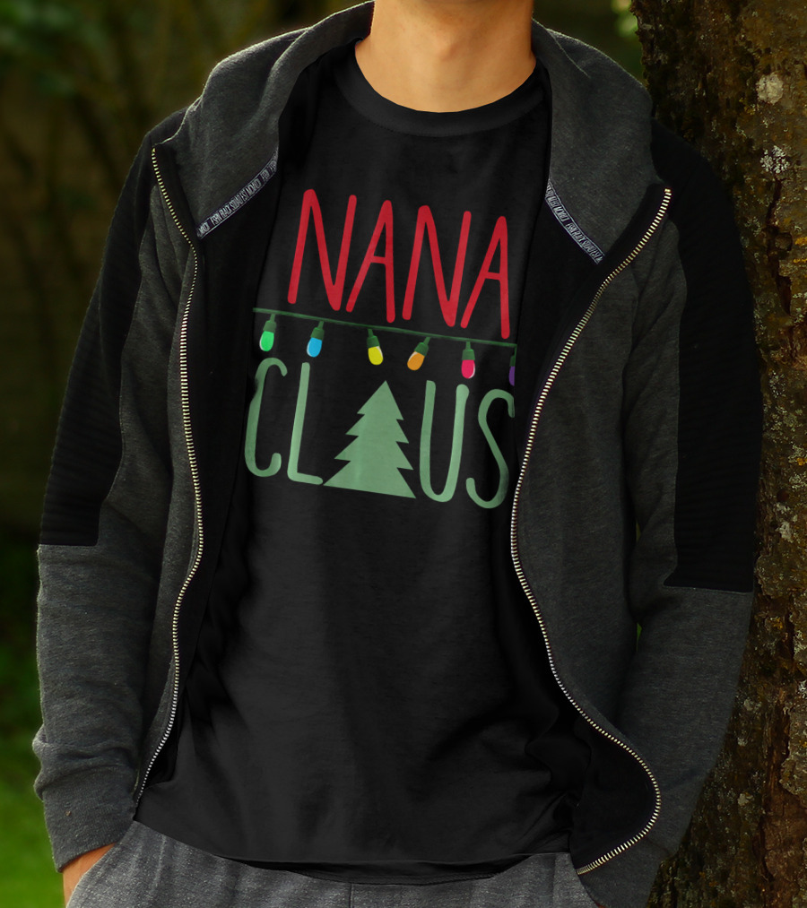Nana Claus With Christmas Tree And Colorful Lights T-Shirt