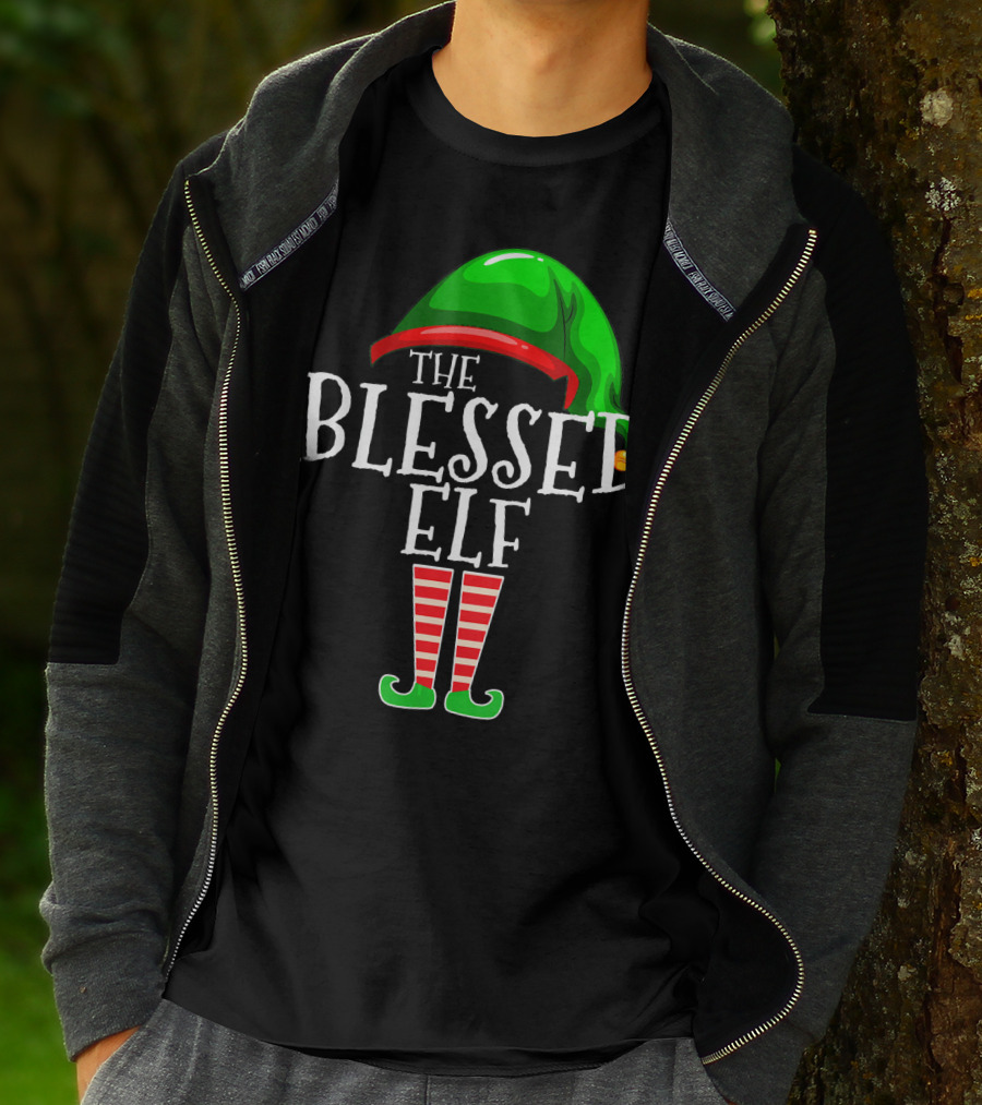 The Blessed Elf Hat And Striped Legs Christmas T-Shirt