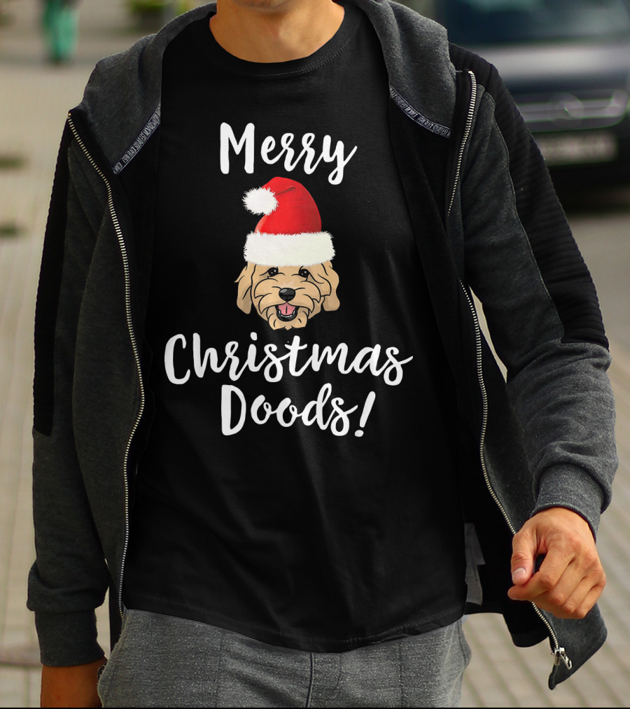 Merry Christmas Doods Santa Hat Goldendoodle Dog T-Shirt