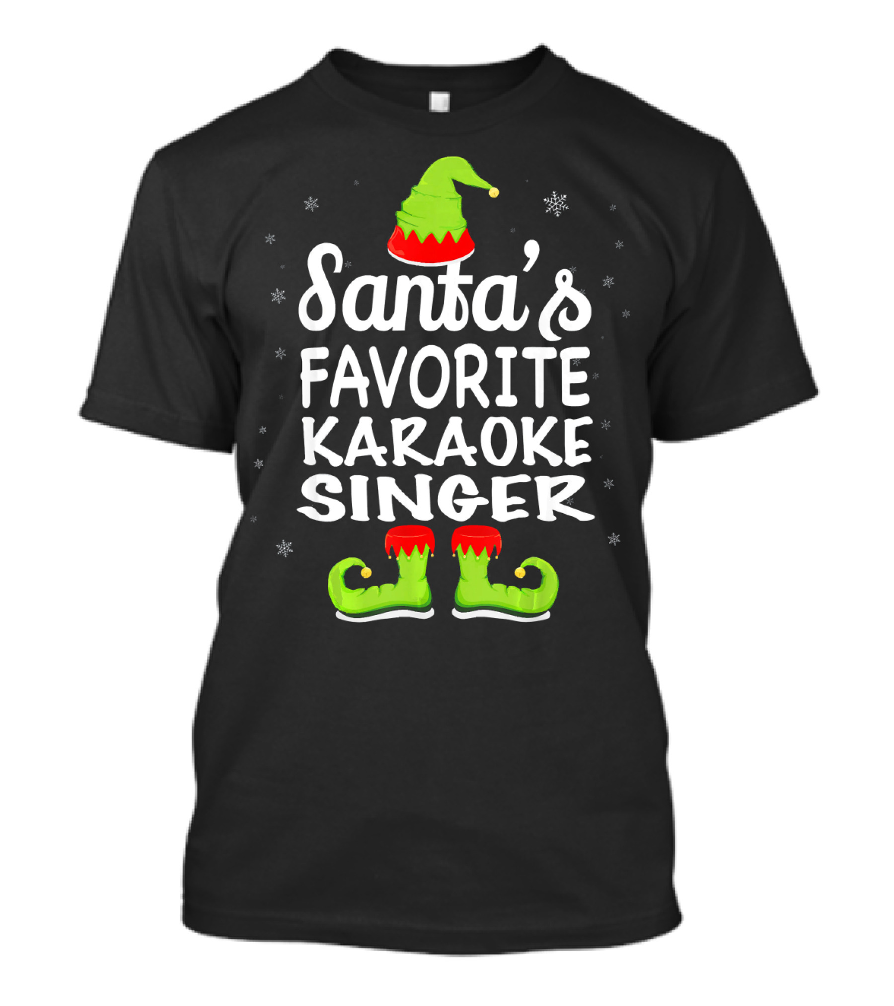 Santa's Favorite Karaoke Singer Funny Christmas Elf Hat And Boots T-Shirt