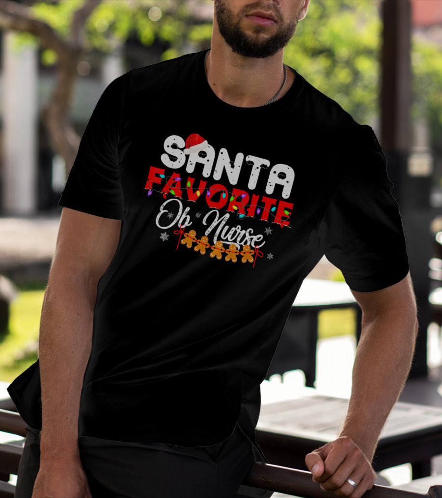Santa's Favorite OB Nurse Christmas Holiday Gingerbread T-Shirt
