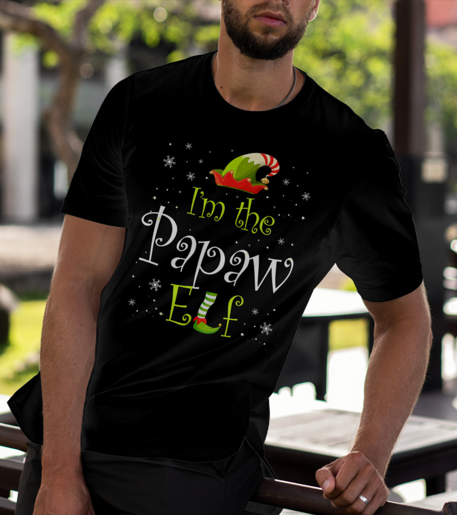 I'm The Papaw Elf Matching Family Group Christmas Snowflakes Hat And Shoe T-Shirt