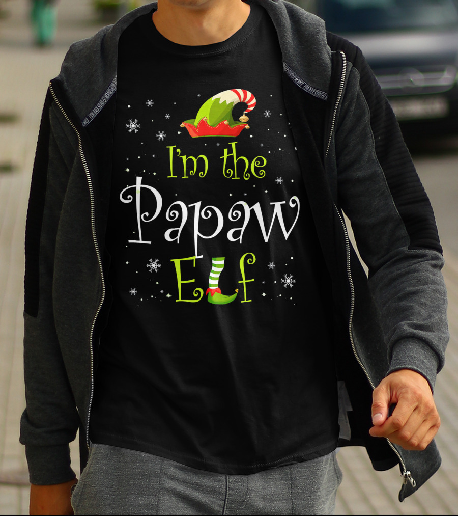 I'm The Papaw Elf Matching Family Group Christmas Snowflakes Hat And Shoe T-Shirt