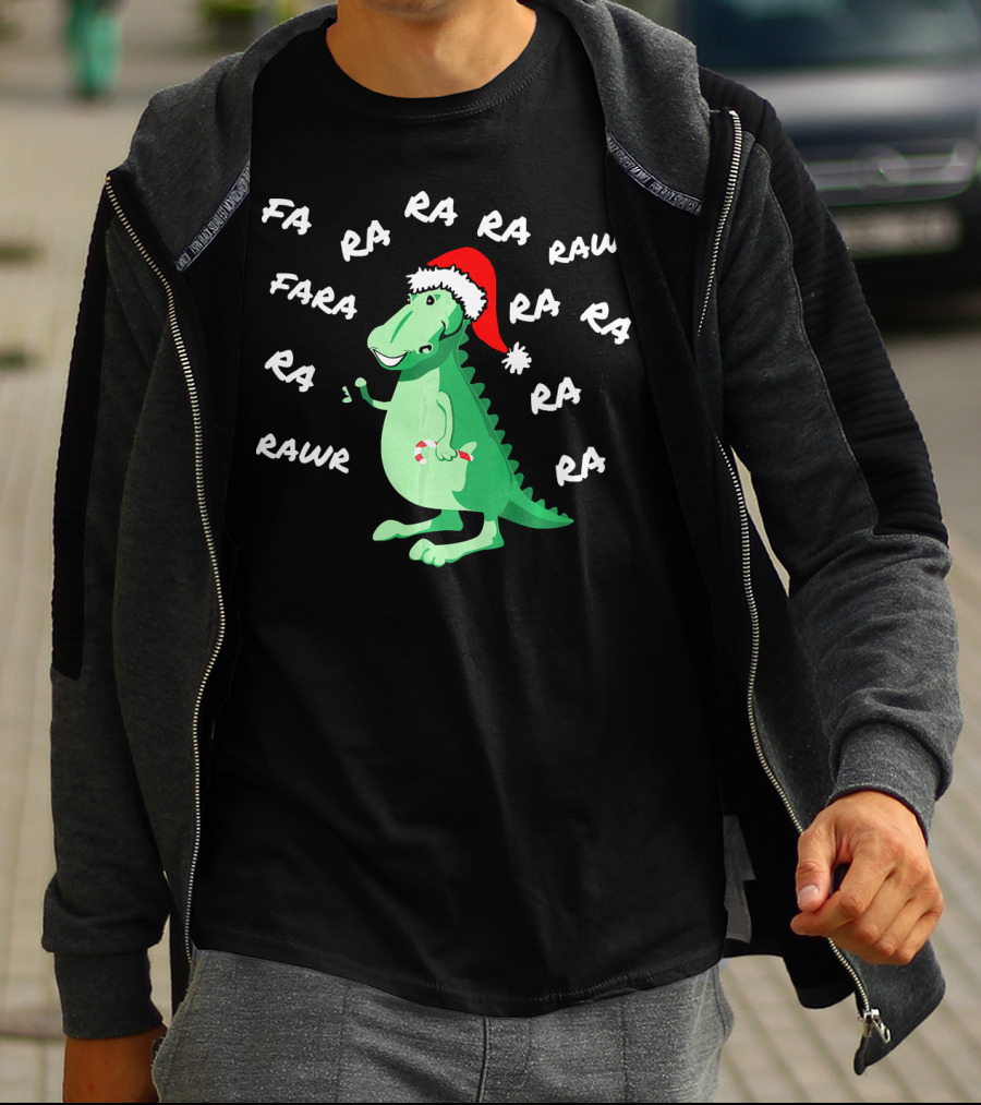 T Rex Dinosaur Singing Fa Ra Rawr Christmas Santa Hat T-Shirt