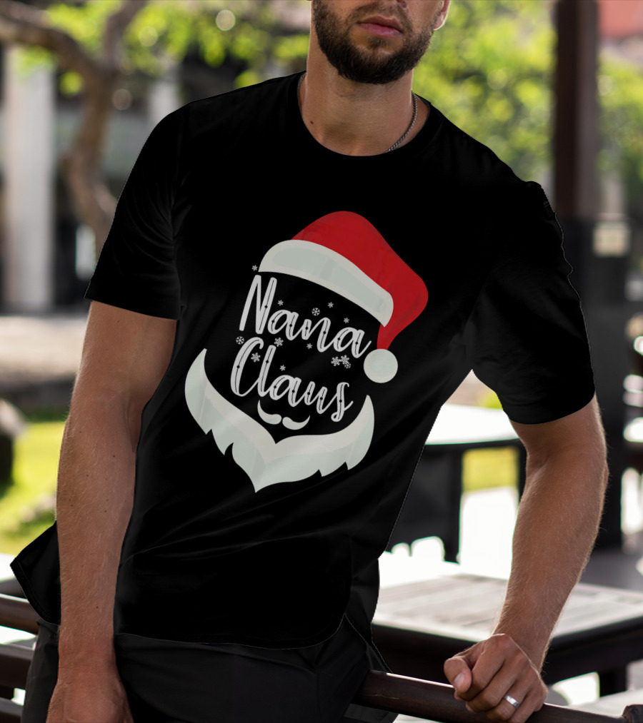 Nana Claus Santa Hat Beard Snowflakes T-Shirt