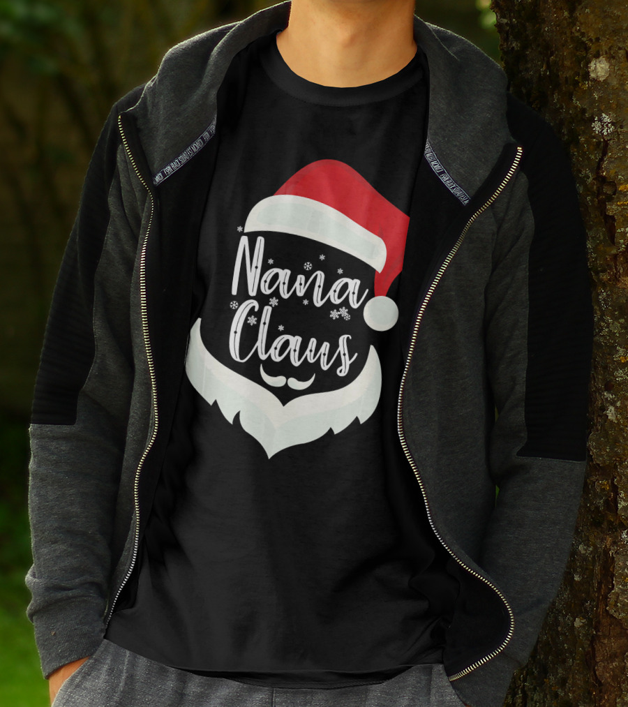 Nana Claus Santa Hat Beard Snowflakes T-Shirt