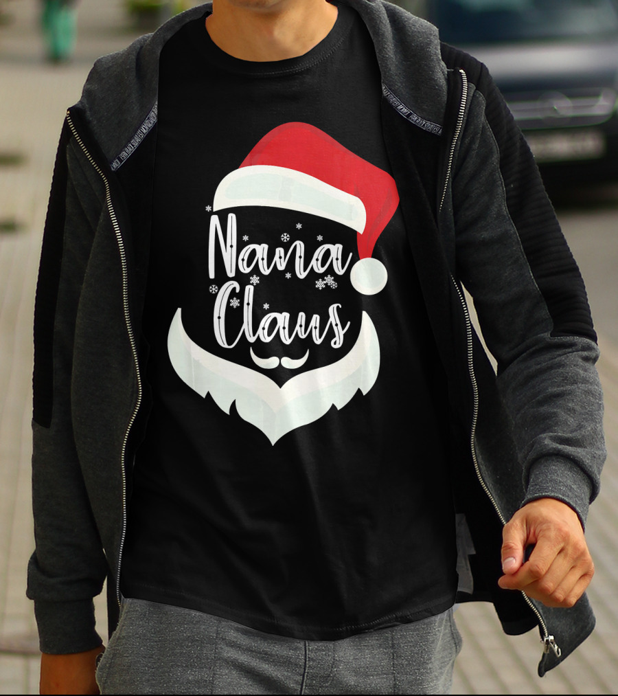 Nana Claus Santa Hat Beard Snowflakes T-Shirt