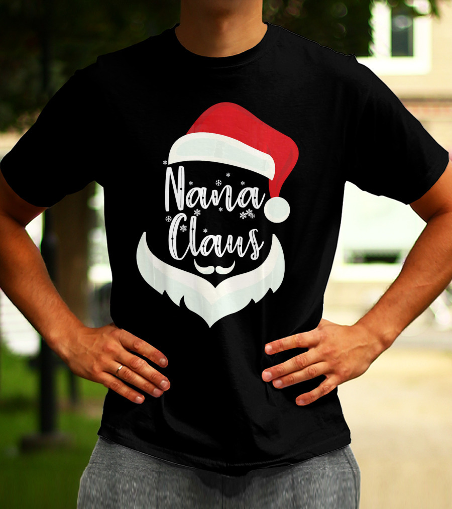 Nana Claus Santa Hat Beard Snowflakes T-Shirt