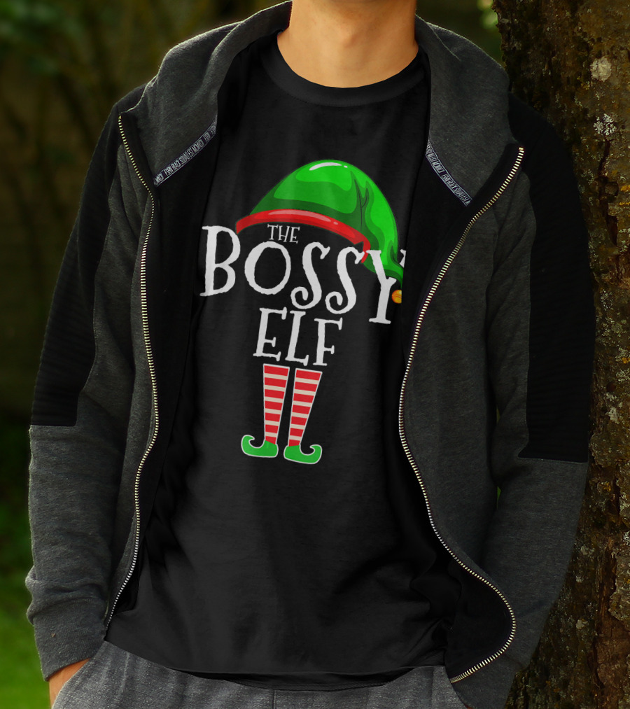 The Bossy Elf Green Hat Red Striped Legs T-Shirt
