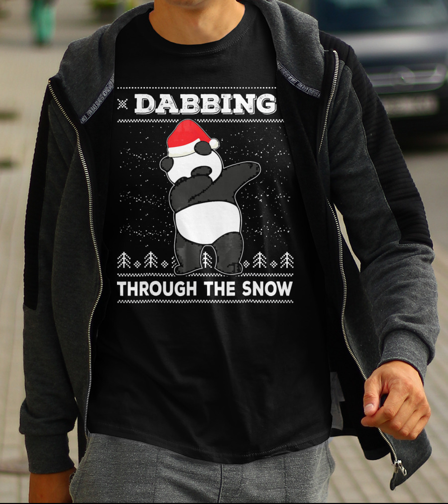 Dabbing Panda Through The Snow Ugly Christmas T-Shirt