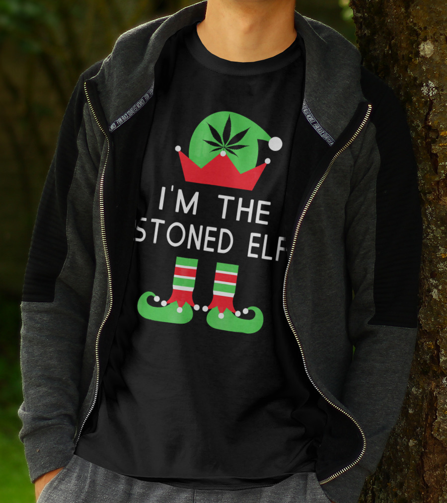 I'm The Stoned Elf Funny Marijuana Christmas Cannabis Hat And Boots T-Shirt
