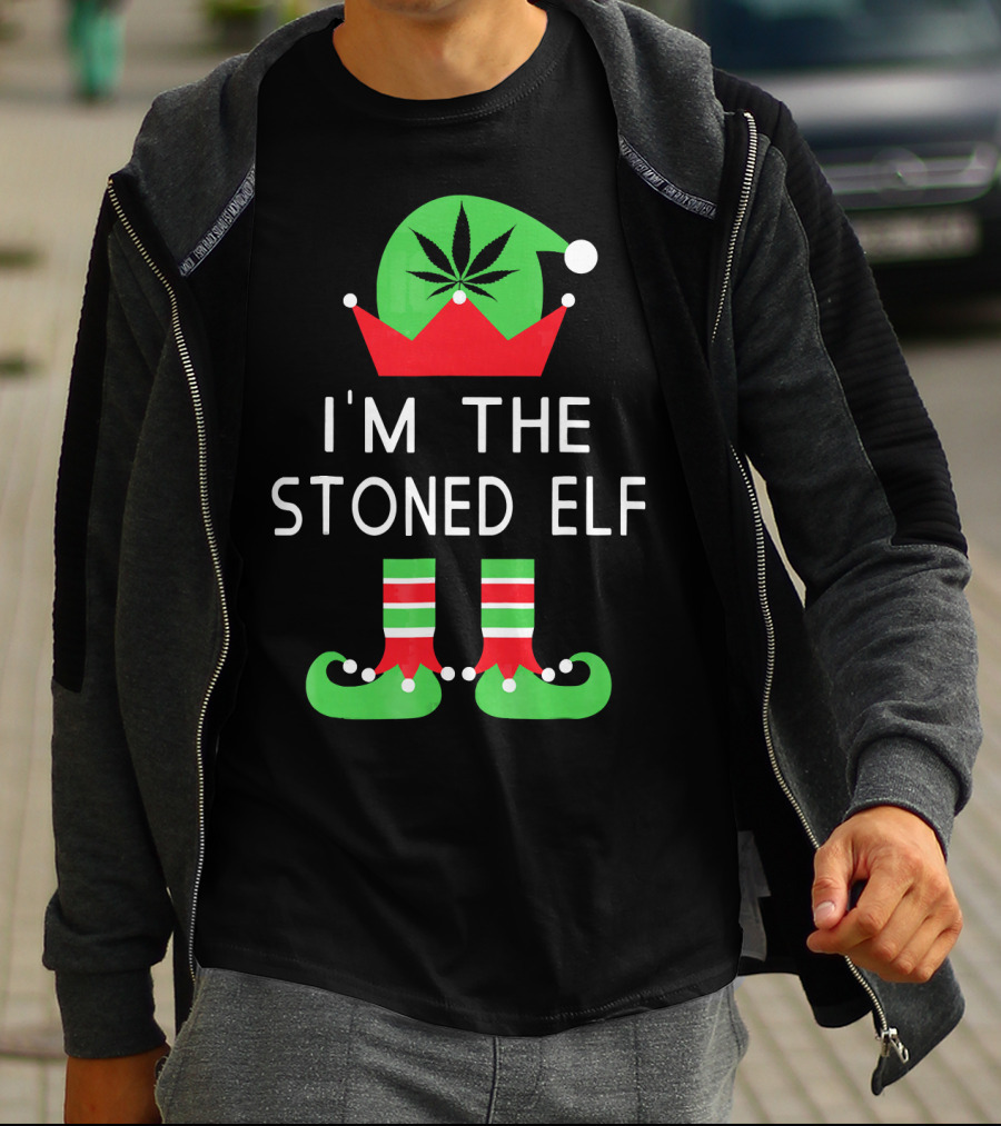 I'm The Stoned Elf Funny Marijuana Christmas Cannabis Hat And Boots T-Shirt
