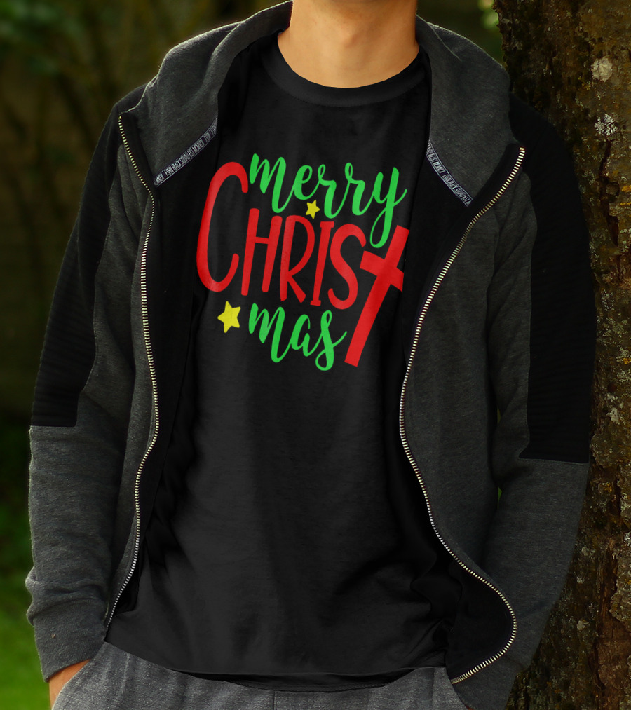 Merry Christmas Christian Cross Stars T-Shirt