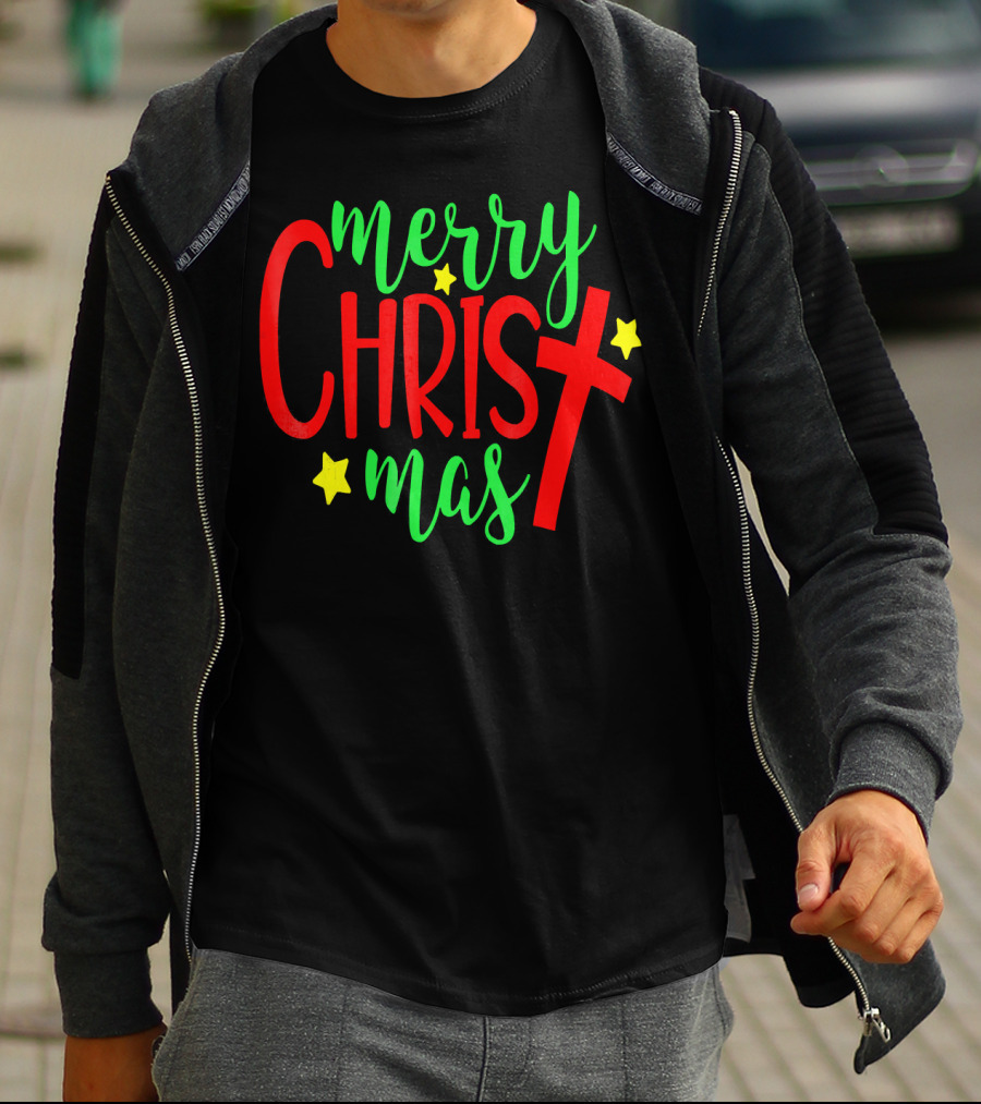 Merry Christmas Christian Cross Stars T-Shirt