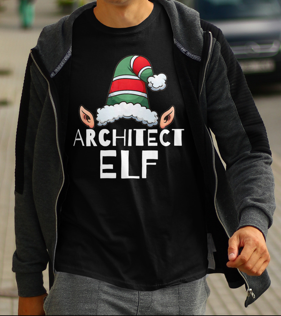 Architect Elf Funny Christmas Holidays Striped Hat T-Shirt