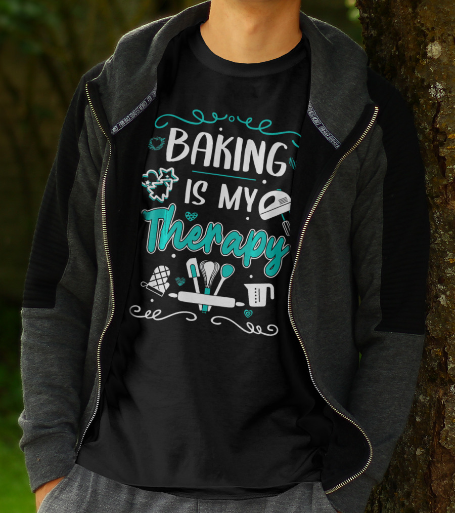 Baking Is My Therapy Humorous Pastry Chefs Mixer Mitten Utensils T-Shirt