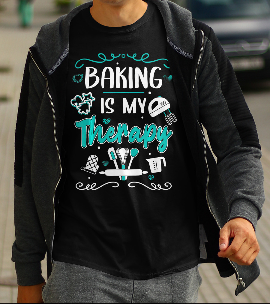 Baking Is My Therapy Humorous Pastry Chefs Mixer Mitten Utensils T-Shirt