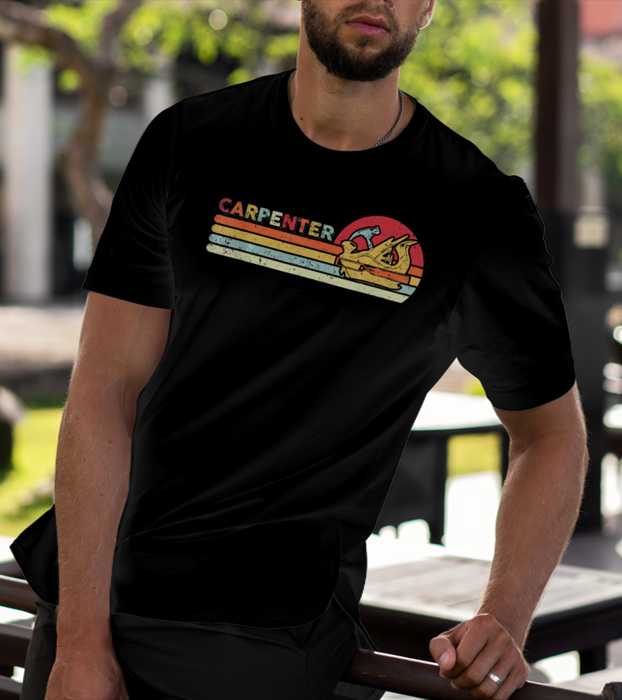 Carpenter Vintage Cool Carpenter Hammer Plane Retro Sun Stripes T-Shirt