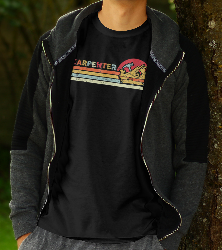 Carpenter Vintage Cool Carpenter Hammer Plane Retro Sun Stripes T-Shirt