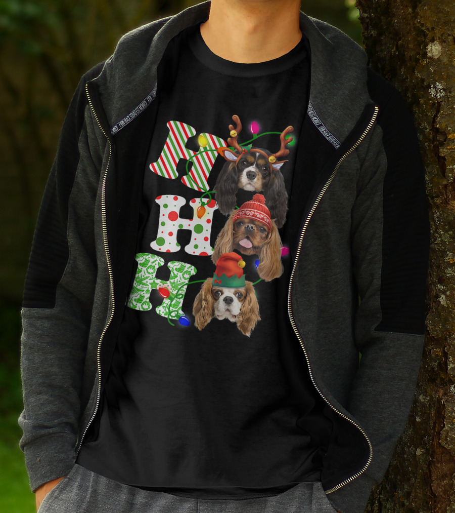 Ho Ho Ho Christmas Cavalier King Charles Spaniel Festive Dogs T-Shirt