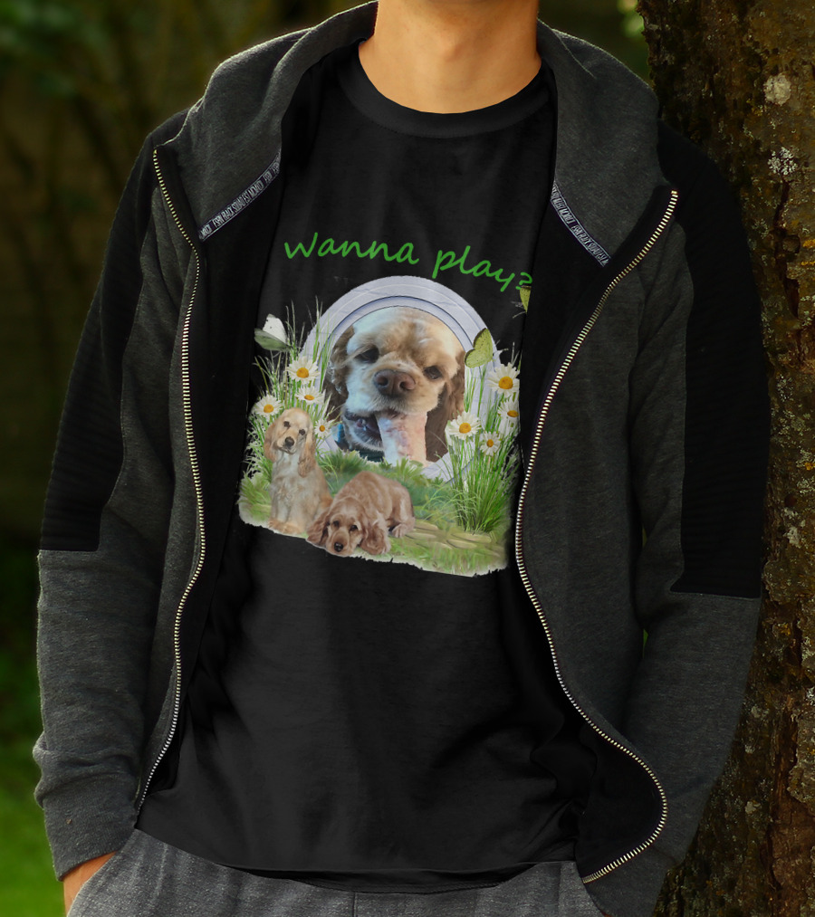 Wanna Play Cocker Spaniel Surrounded By Daisies And Butterflies T-Shirt