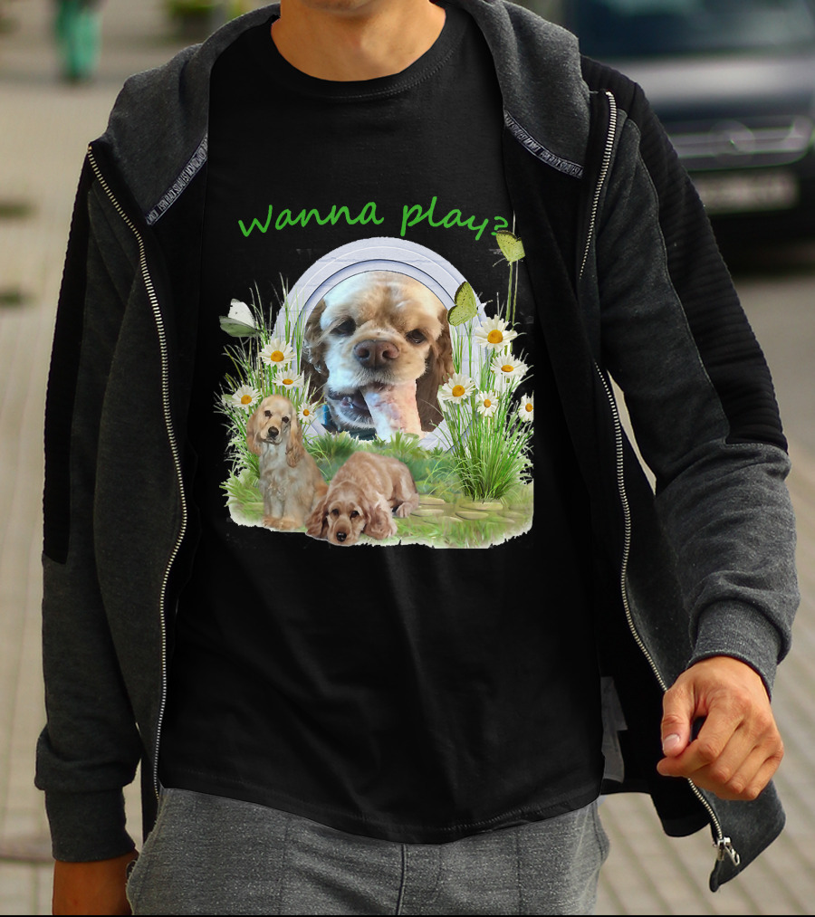 Wanna Play Cocker Spaniel Surrounded By Daisies And Butterflies T-Shirt
